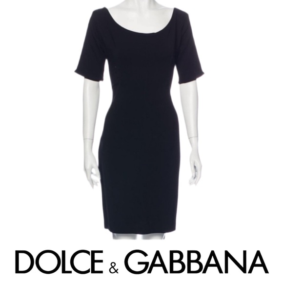 DOLCE & GABBANA | Black Scoop Neck Short Sleeve Knee-Length Dress IT 42/US 10 - Picture 1 of 16